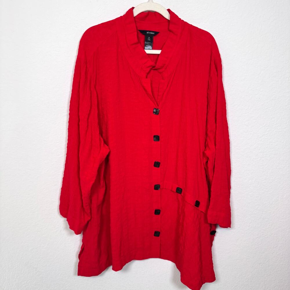Ali Miles Womens Button Blouse Top Size 3X Flowy Artsy Bold Office Classic Red